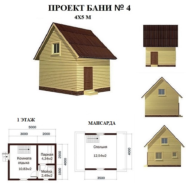 Проект бани с чердаком